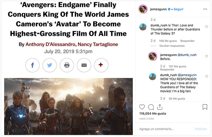 ¿Qué es primero, Thor 4 o Guardians of the Galaxy Vol. 3? James Gunn aclara