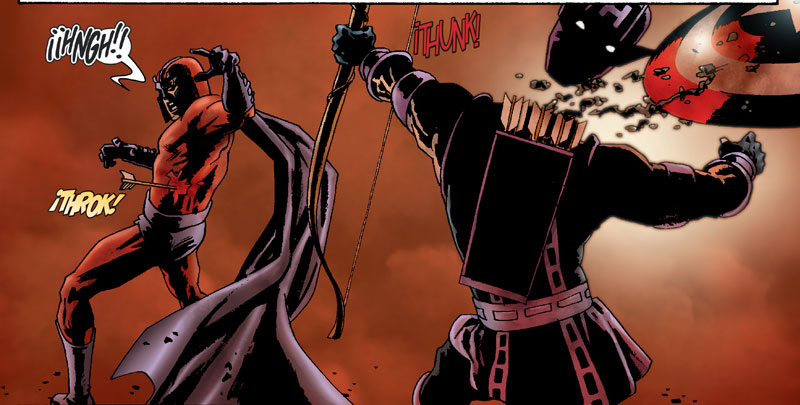 Magneto decapita a Hawkeye en Marvel Zombies.