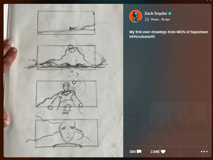 Zack Snyder comparte su primer boceto de Man of Steel